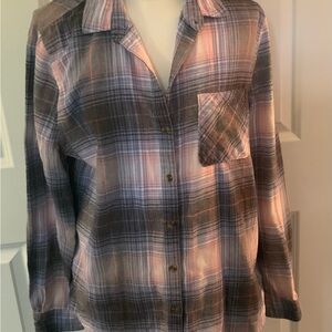 Aeropostale Long Sleeve Plaid Shirt Blue Pink Gray Sz L Preowned Boyfriend Fit